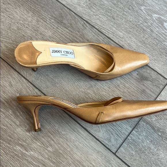 Jimmy Choo camel kitten heel classic pointy toe Leather slip on Mules 37/ 6 - Picture 5 of 12